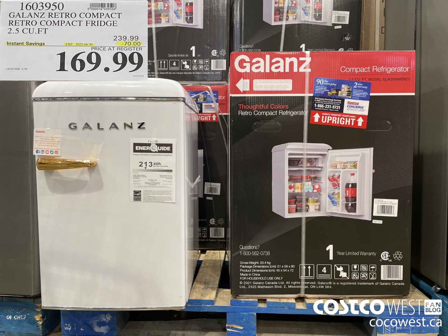 1603950 GALANZ RETRO COMPACT RETRO COMPACT FRIDGE 2.5 CU. FT. ($70.00 INSTANT SAVINGS EXPIRES ON 2022-04-30) $169.99