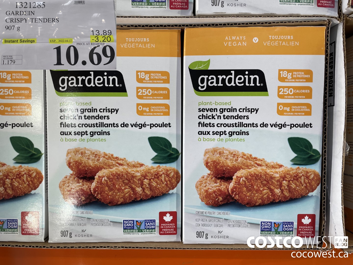 1321285 GARDEIN CRISPY TENDERS 907 g ($3.20 INSTANT SAVINGS EXPIRES ON 2022-04-17) $10.69