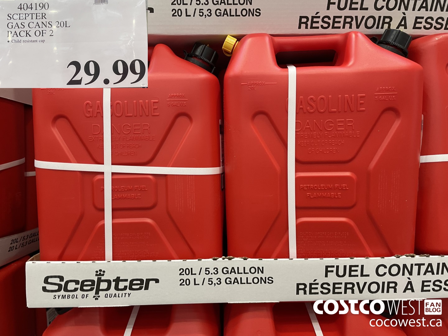 404190 GAS CAN 20 LITRES (5.3 GAL.) 2 PACK $29.99