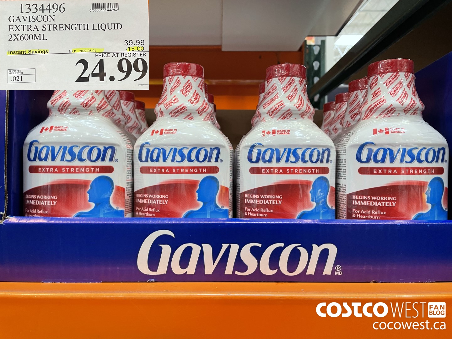 1334496 GAVISCON EXTRA STRENGTH LIQUID 2X600ML ($15.00 INSTANT SAVINGS EXPIRES ON 2022-05-01) $24.99