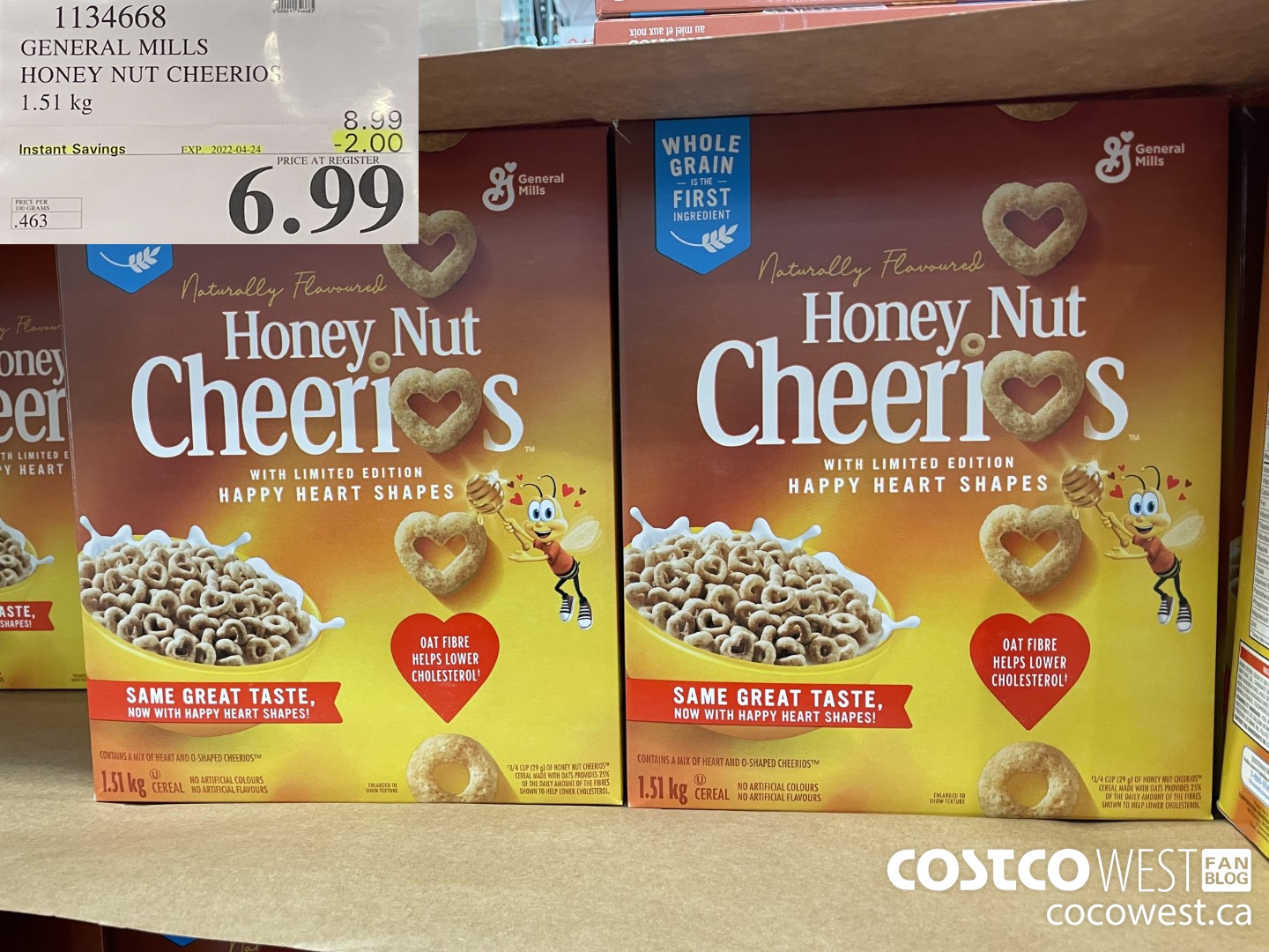 1134668 GENERAL MILLS HONEY NUT CHEERIOS 1.51 kg ($2.00 INSTANT SAVINGS EXPIRES ON 2022-04-24) $6.99