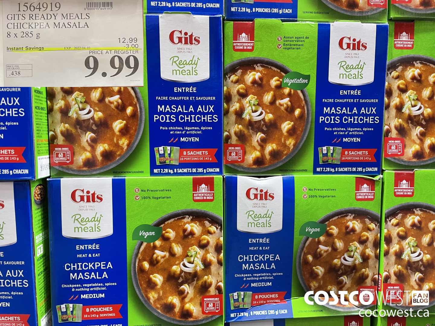 1564919 GITS READY MEALS CHICKPEA MASALA 8 x 285 g ($3.00 INSTANT SAVINGS EXPIRES ON 2022-04-10) $9.99