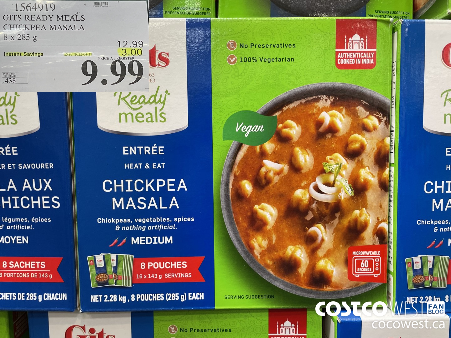 1564919 GITS READY MEALS CHICKPEA MASALA 8 x 285 g ($3.00 INSTANT SAVINGS EXPIRES ON 2022-04-17) $9.99