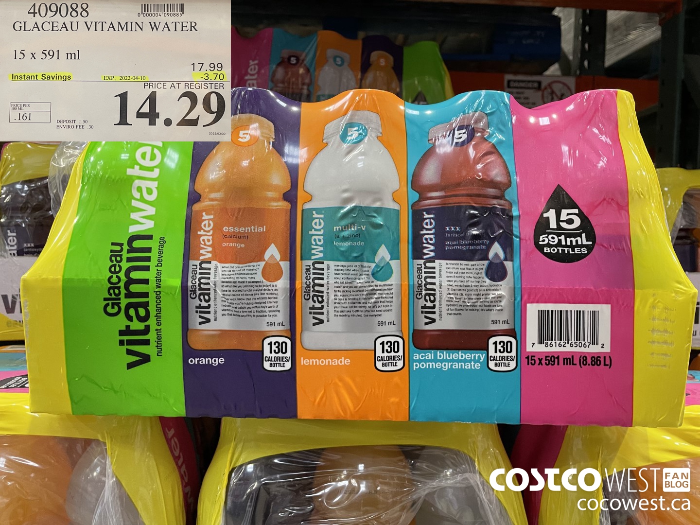 409088 GLACEAU VITAMIN WATER 15 x 591 ml ($3.70 INSTANT SAVINGS EXPIRES ON 2022-04-10) $14.29