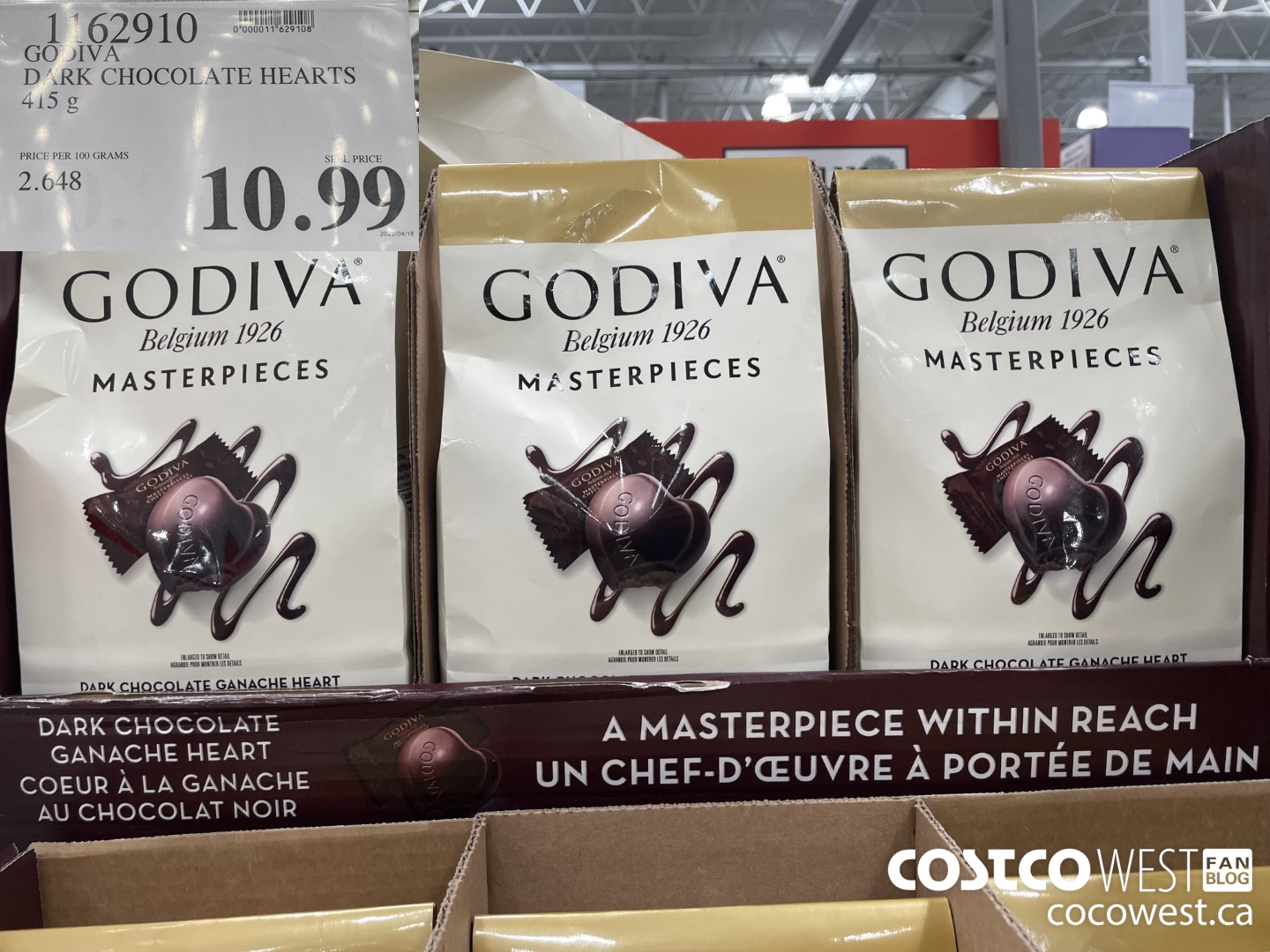 1162910 GODIVA DARK CHOCOLATE HEARTS 415 G $10.99