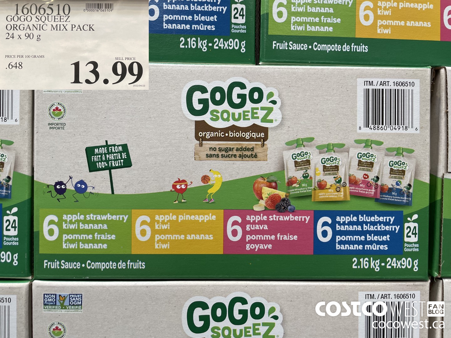 1606510 GOGO SQUEEZ ORGANIC MIX PACK 24 X 90 G $13.99