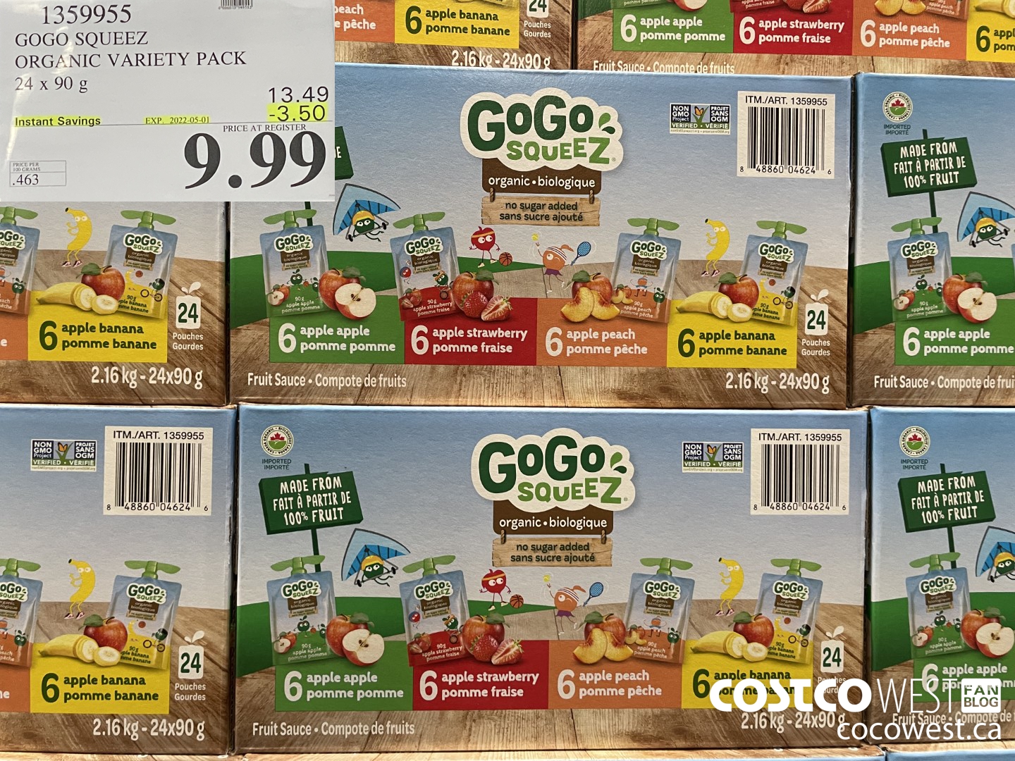 1359955 GOGO SQUEEZ ORGANIC VARIETY PACK 24 x 90g ($3.50 INSTANT SAVINGS EXPIRES ON 2022-05-01) $9.99