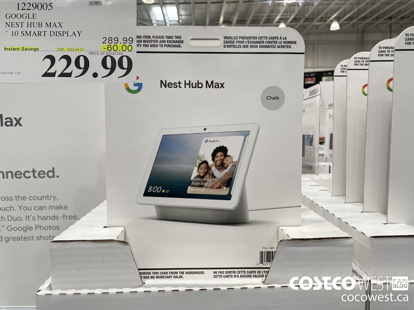 1229005 GOOGLE NEST HUB MAX 10 SMART DISPLAY ($60.00 INSTANT SAVINGS EXPIRES ON 2022-04-21) $229.99