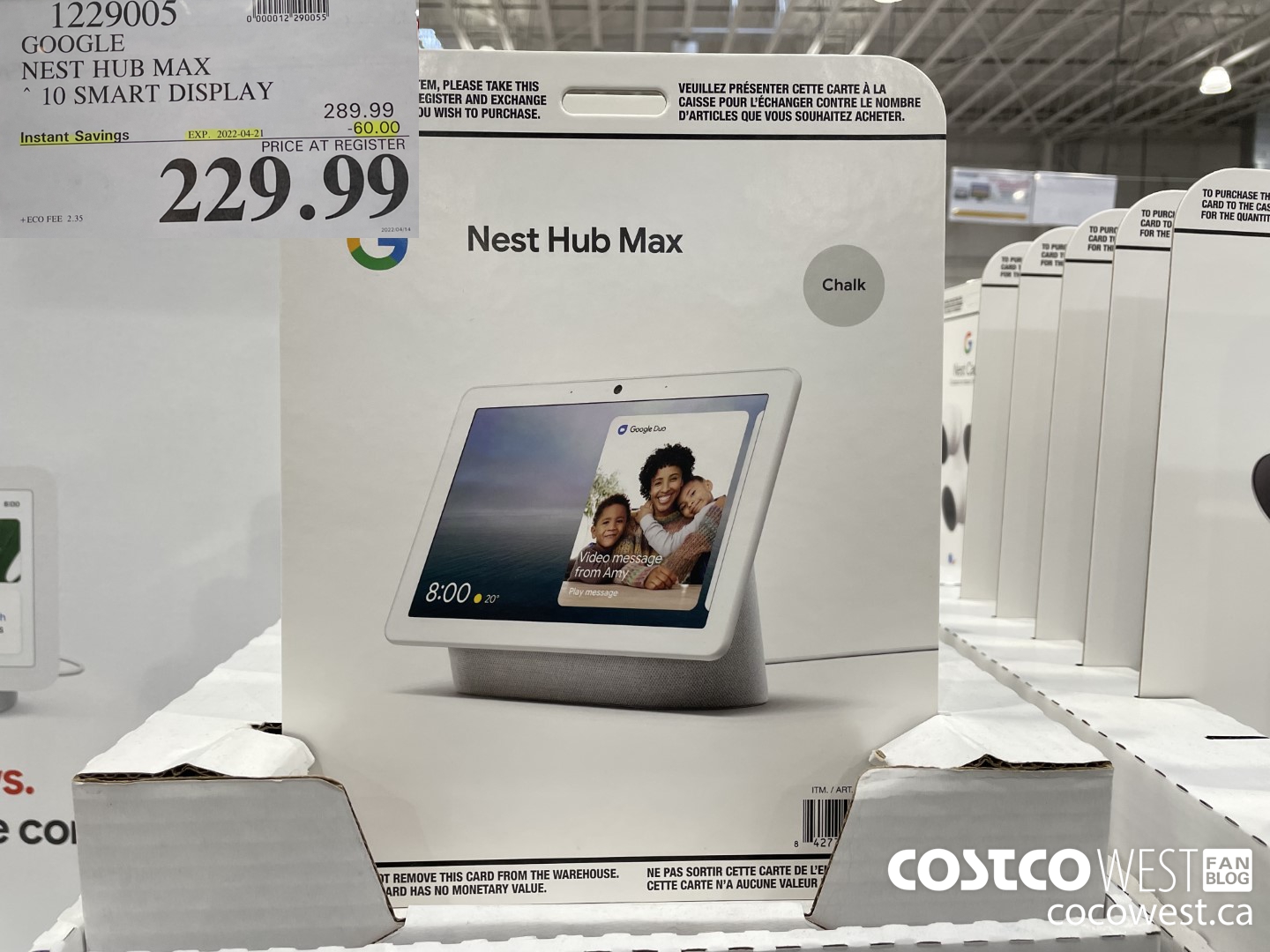 1229005 GOOGLE NEST HUB MAX 10 SMART DISPLAY ($60.00 INSTANT SAVINGS EXPIRES ON 2022-04-21) $229.99