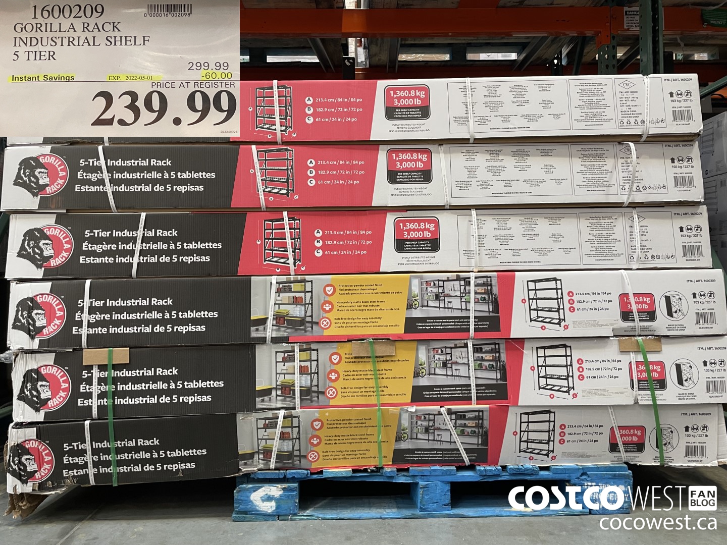 1600209 GORILLA RACK INDUSTRIAL SHELF 5 TIER ($60.00 INSTANT SAVINGS EXPIRES ON 2022-05-01) $239.99