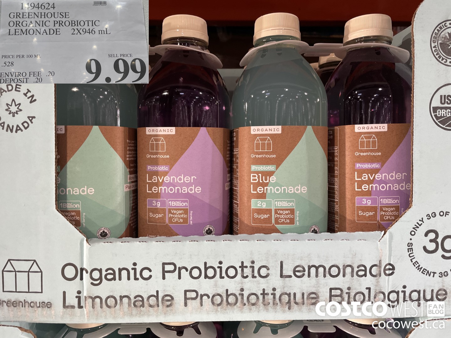 1494624 GREENHOUSE ORGANIC PROBIOTIC LEMONADE 2X946 mL $9.99