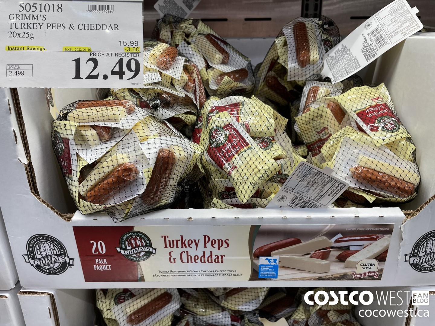 5051018 GRIMM'S TURKEY PEPS & CHEDDAR 20X25G ($3.50 INSTANT SAVINGS EXPIRES ON 2022-04-10) $12.49