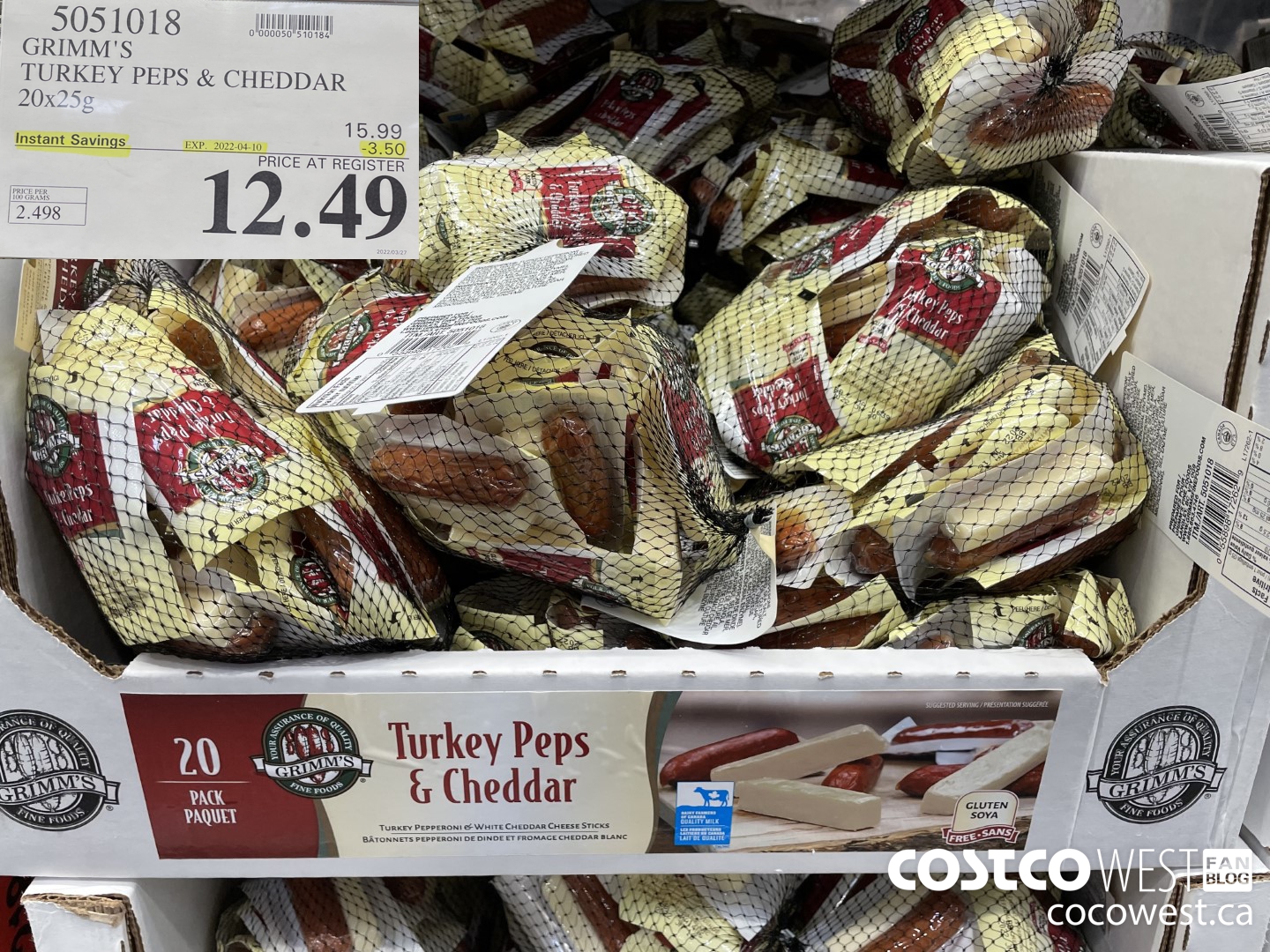 5051018 GRIMM'S TURKEY PEPS & CHEDDAR 20x25g ($3.50 INSTANT SAVINGS EXPIRES ON 2022-04-10) $12.49