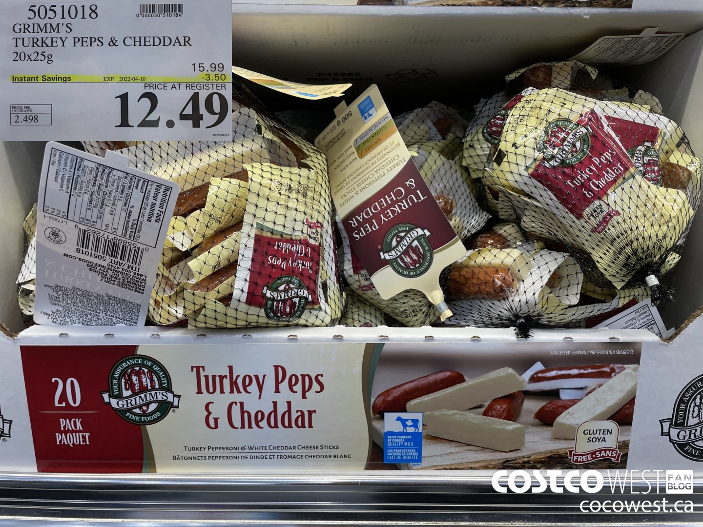 5051018 GRIMM'S TURKEY PEPS & CHEDDAR 20x25g ($3.50 INSTANT SAVINGS EXPIRES ON 2022-04-10) $12.49