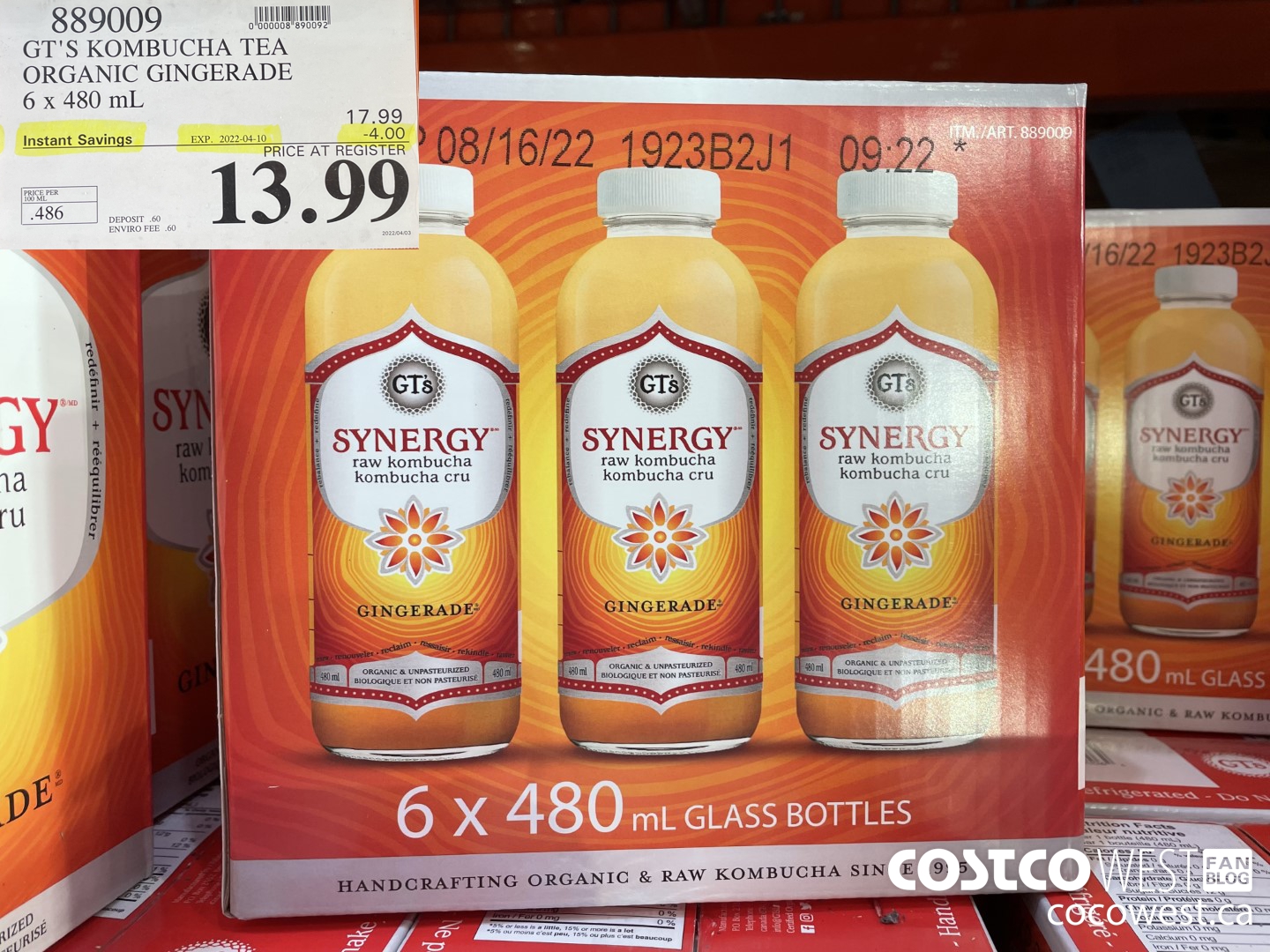 889009 GT'S KOMBUCHA TEA ORGANIC GINGERADE 6 x 480 mL ($4.00 INSTANT SAVINGS EXPIRES ON 2022-04-10) $13.99
