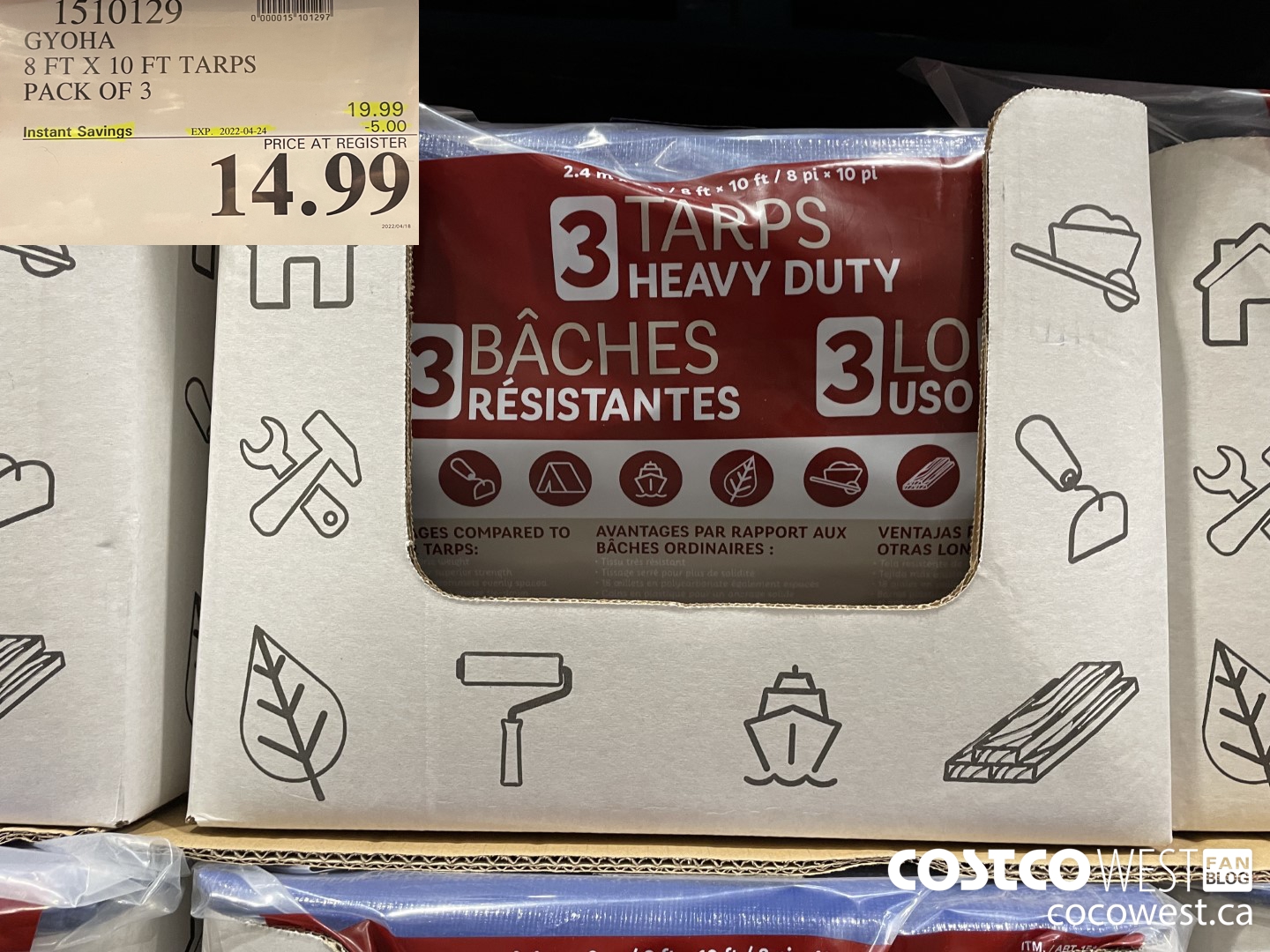 1510129 GYOHA 8 FT X 10 FT TARPS PACK OF 3 ($5.00 INSTANT SAVINGS EXPIRES ON 2022-04-24) $14.99