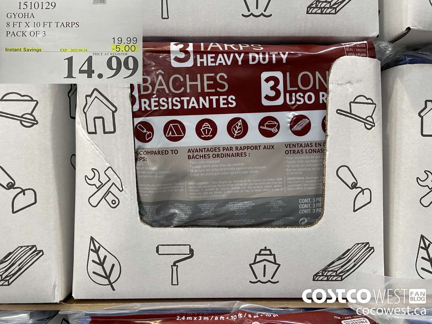 1510129 GYOHA 8 FT X 10 FT TARPS PACK OF 3 ($5.00 INSTANT SAVINGS EXPIRES ON 2022-04-24) $14.99