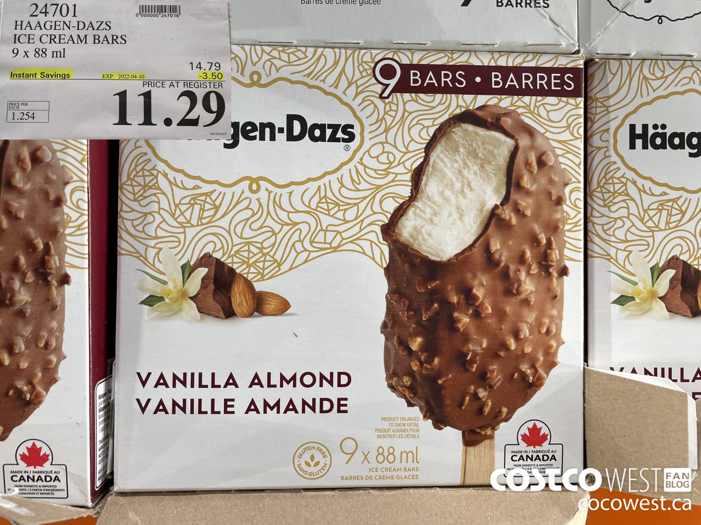 24701 HAAGEN-DAZS ICE CREAM BARS 9 x 88 ml ($3.50 INSTANT SAVINGS EXPIRES ON 2022-04-10) $11.29