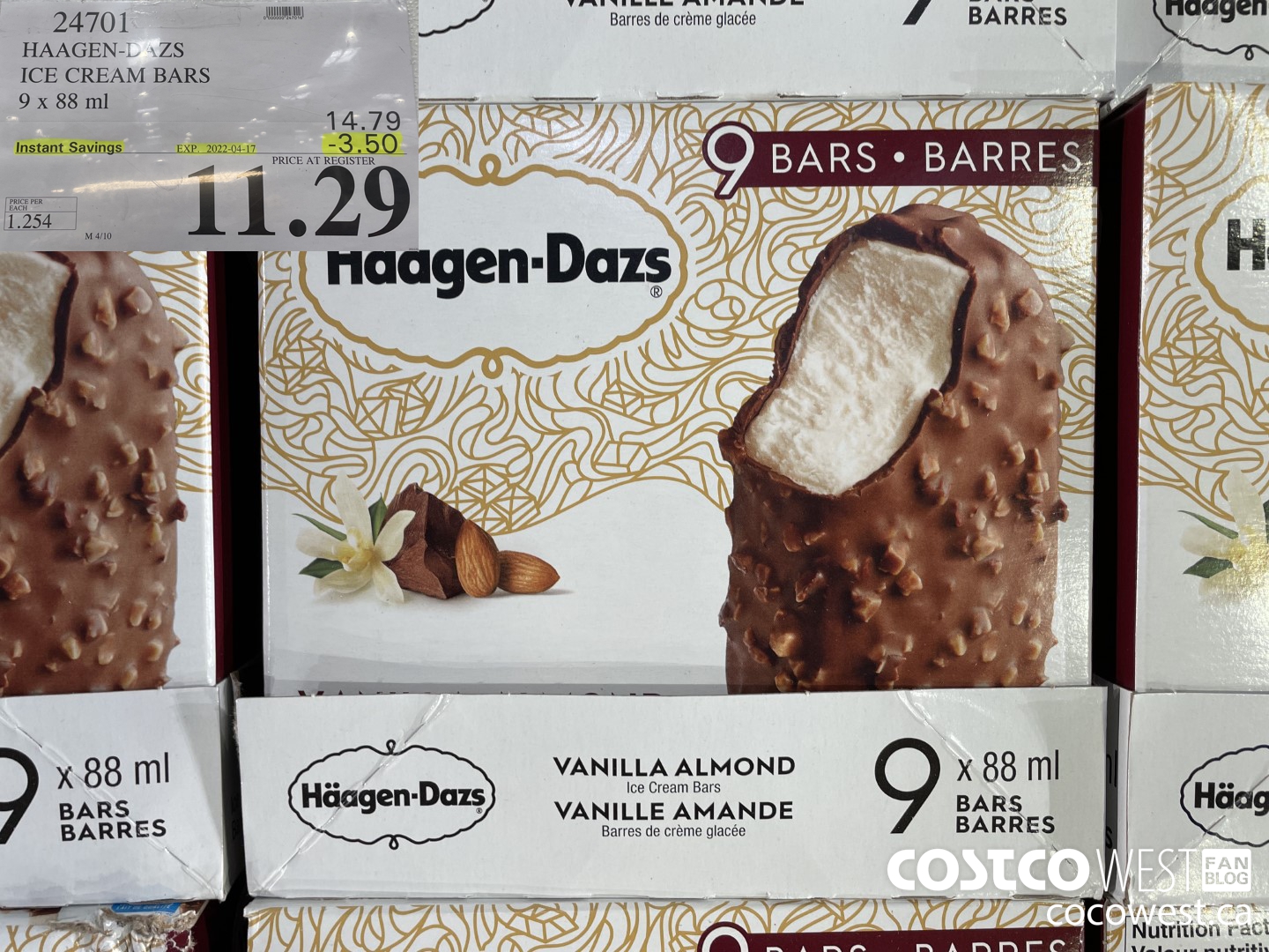 24701 HAAGEN-DAZS ICE CREAM BARS 9 x 88 ml ($3.50 INSTANT SAVINGS EXPIRES ON 2022-04-10) $11.29