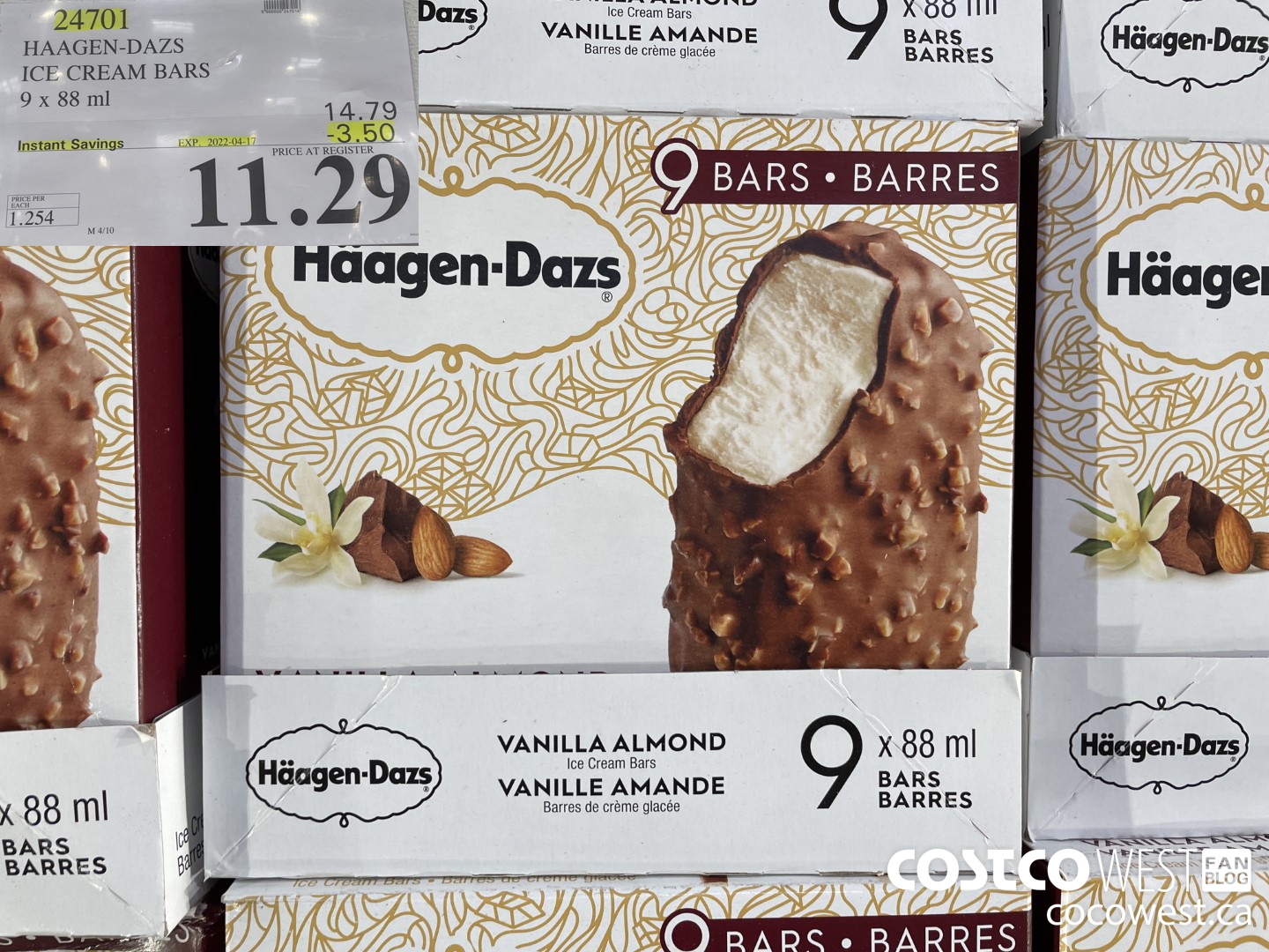 24701 HAAGEN-DAZS ICE CREAM BARS 9 x 88 ml ($3.50 INSTANT SAVINGS EXPIRES ON 2022-04-17) $11.29