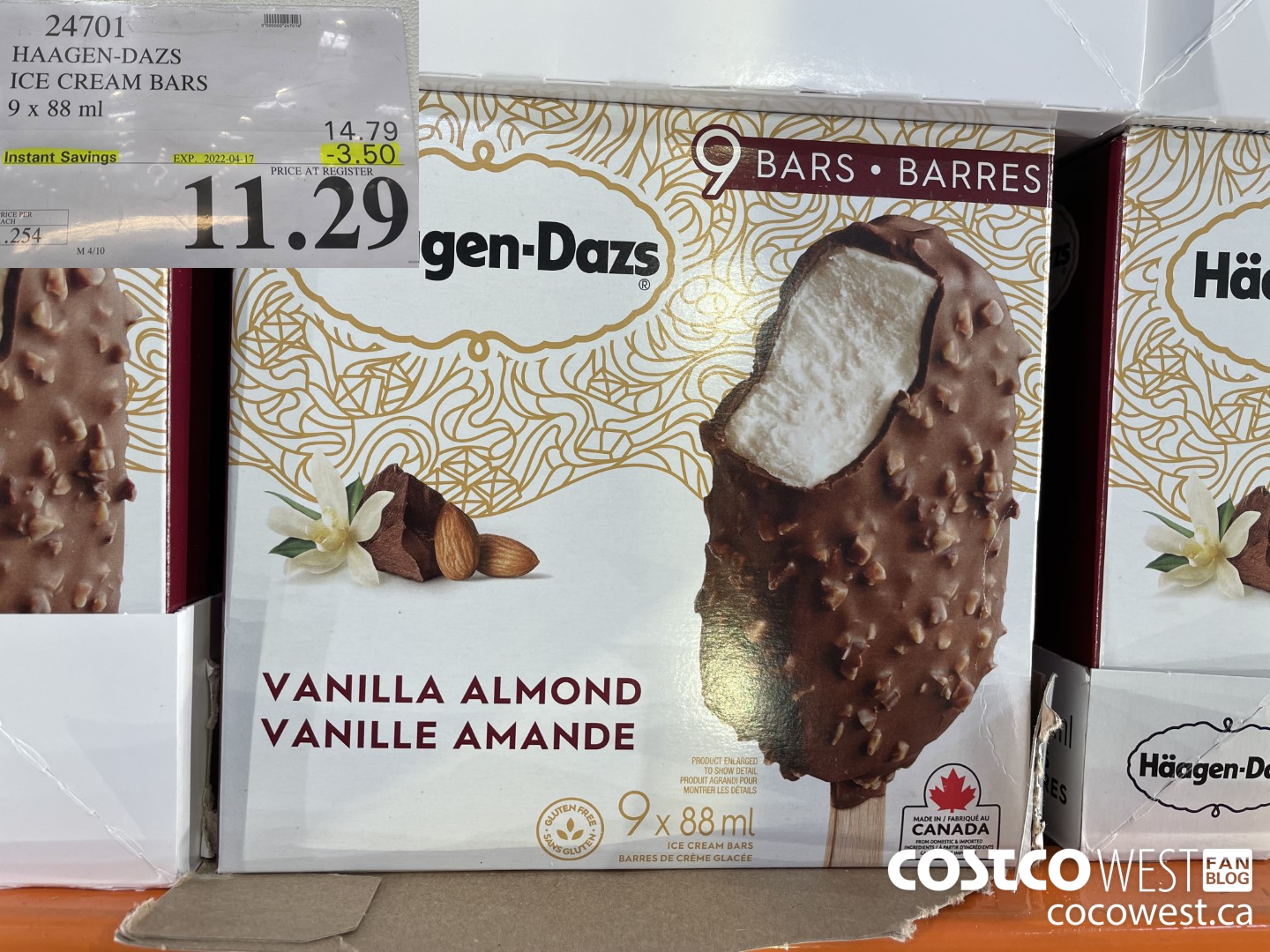 24701 HAAGEN-DAZS ICE CREAM BARS 9 x 88 ml ($3.50 INSTANT SAVINGS EXPIRES ON 2022-04-17) $11.29