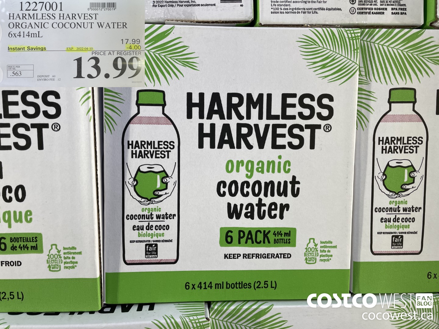 1227001 HARMLESS HARVEST ORGANTIG COCONUT WATER 6/14 OZ  ($4.00 INSTANT SAVINGS EXPIRES ON 2022-04-10) $13.99