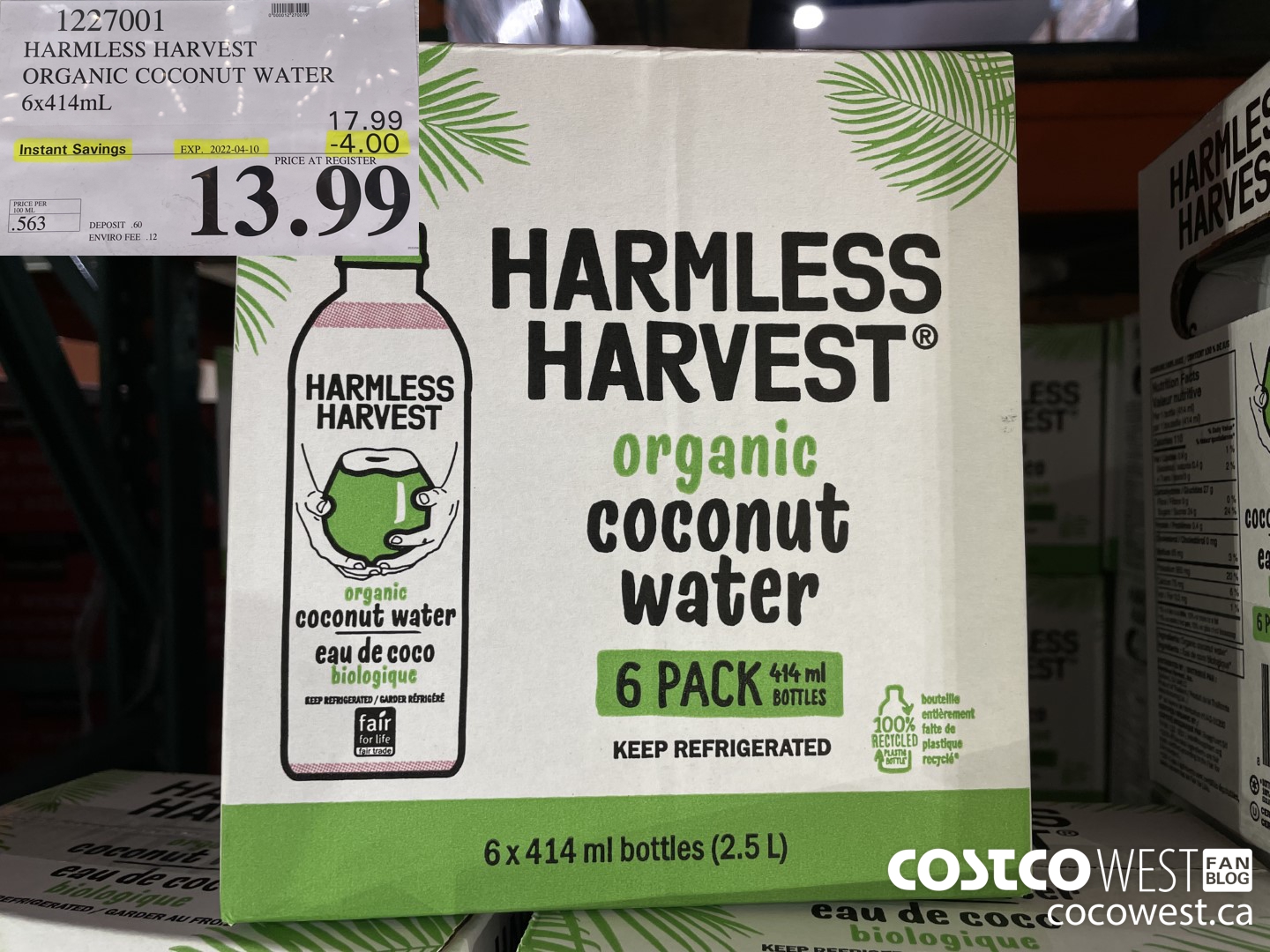 1227001 HARMLESS HARVEST ORGANTIG COCONUT WATER 6/14 OZ  ($4.00 INSTANT SAVINGS EXPIRES ON 2022-04-10) $13.99