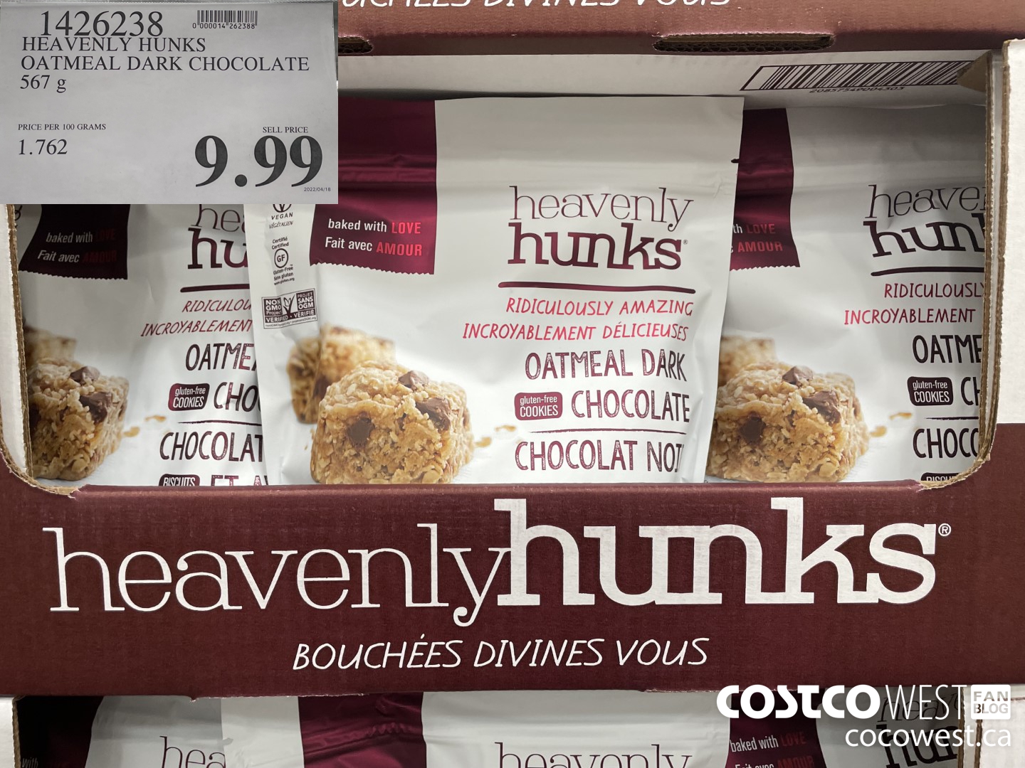 1426238 HEAVENLY HUNKS OATMEAL DARK CHOCOLATE 567g $9.99