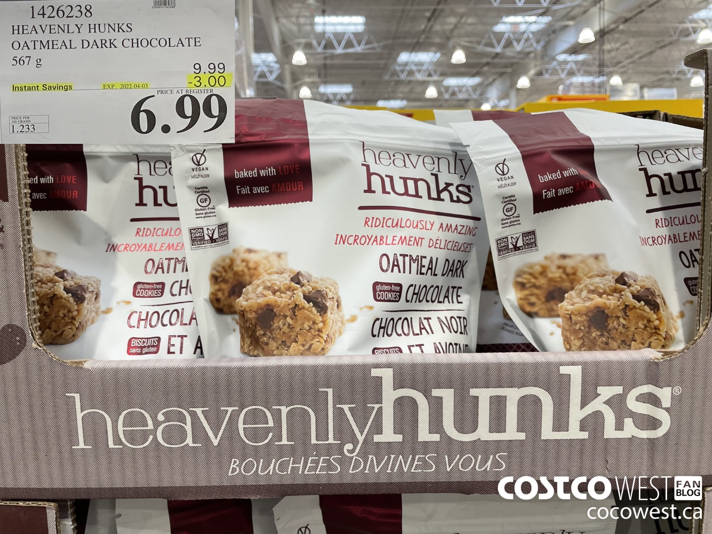 1426238 HEAVENLY HUNKS OATMEAL DARK CHOCOLATE 567g ($3.00 INSTANT SAVINGS EXPIRES ON 2022-04-03) $6.99