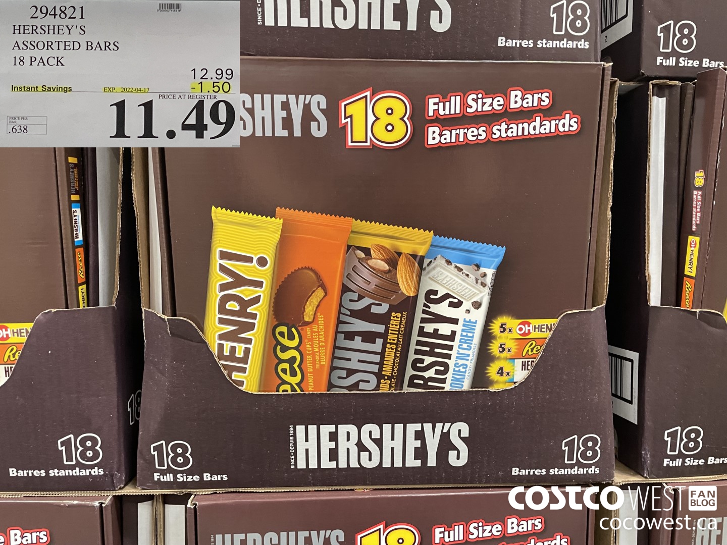 294821 HERSHEY'S ASSORTED BARS PACK OF 18 ($1.50 INSTANT SAVINGS EXPIRES ON 2022-04-17) $11.49
