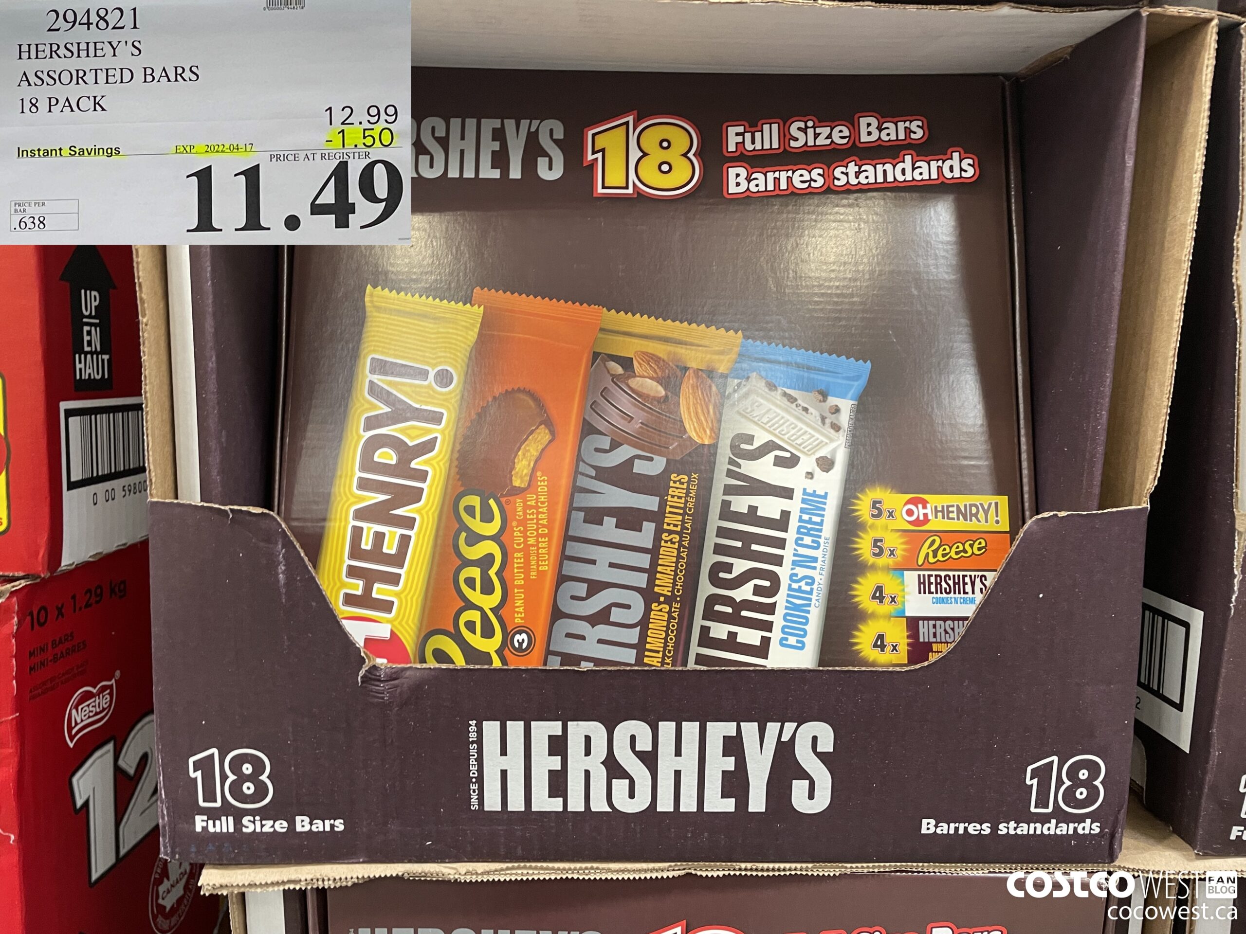 294821 HERSHEY'S ASSORTED BARS PACK OF 18 ($1.50 INSTANT SAVINGS EXPIRES ON 2022-04-17) $11.49
