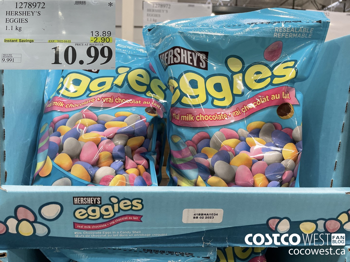 1278972 HERSHEY'S EGGIES 1.1 kg ($2.90 INSTANT SAVINGS EXPIRES ON 2022-04-03) $10.99