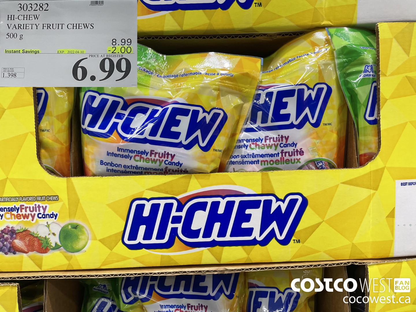 303282 HI-CHEW VARIETY FRUIT CHEWS 500 g ($2.00 INSTANT SAVINGS EXPIRES ON 2022-04-10) $6.99