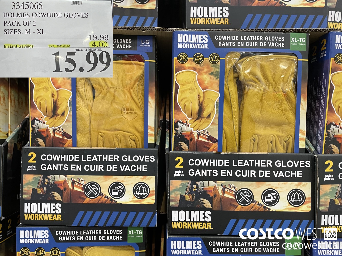 3345065 HOLMES COWHIDE GLOVES PACK OF 2 SIZES: M - XL  ($4.00 INSTANT SAVINGS EXPIRES ON 2022-04-03) $15.99