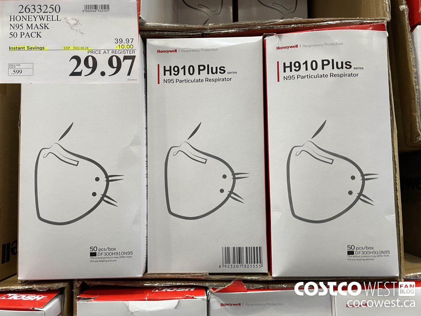 2633250 HONEYWELL N95 MASK 50PK ($10.00 INSTANT SAVINGS EXPIRES ON 2022-04-24) $29.97