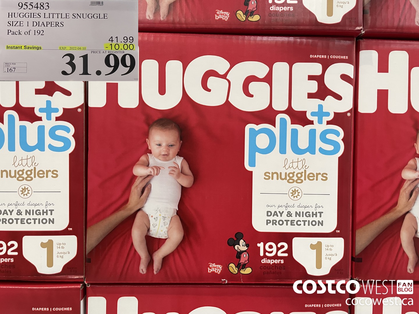 955483 HUGGIES LITTLE SNUGGLE SIZE 1 DIAPERS Pack of 192 ($10.00 INSTANT SAVINGS EXPIRES ON 2022-04-10) $31.19
