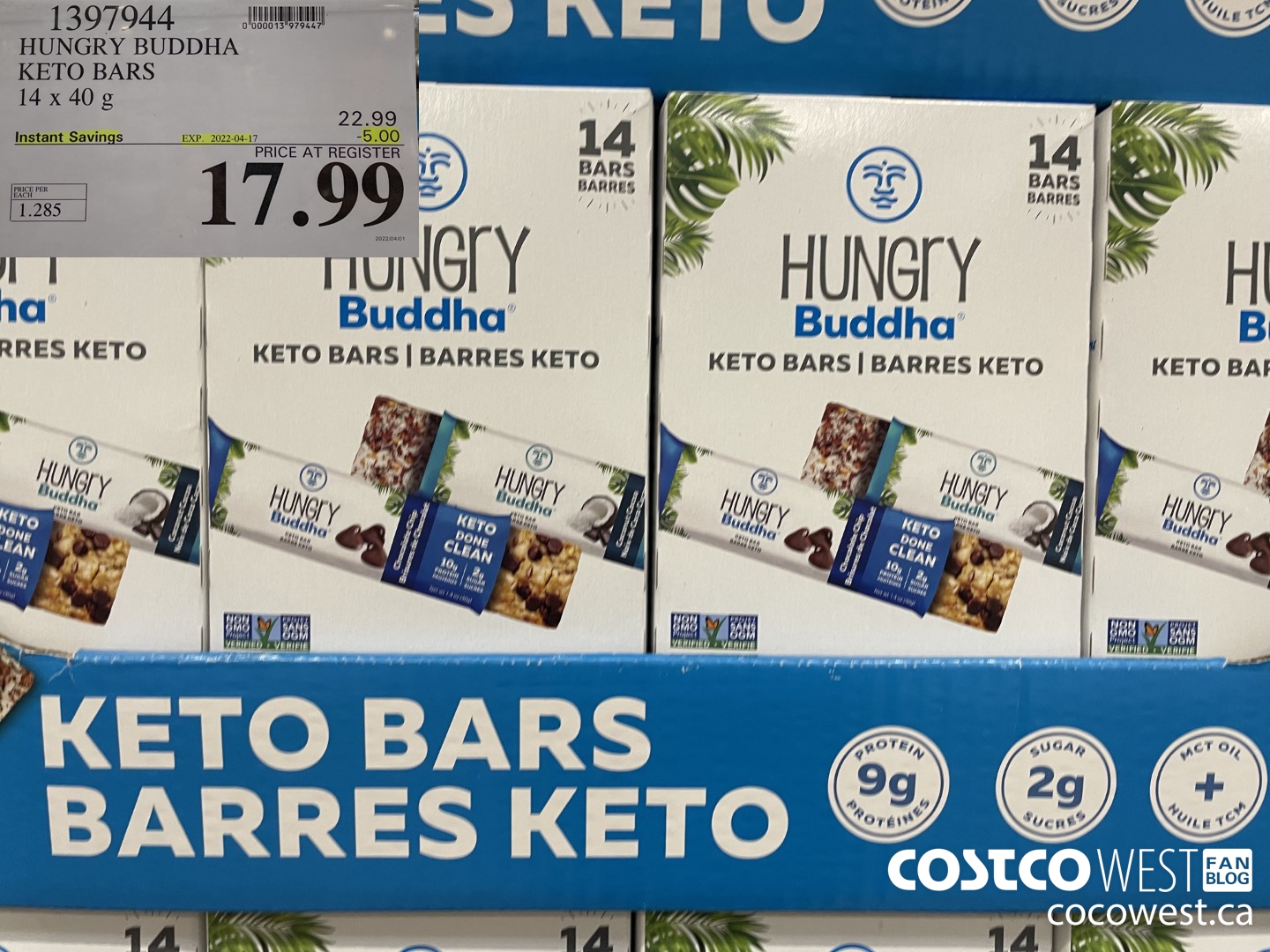 1397944 HUNGRY BUDDHA KETO BARS 14 x 40g ($5.00 INSTANT SAVINGS EXPIRES ON 2022-04-17) $17.99