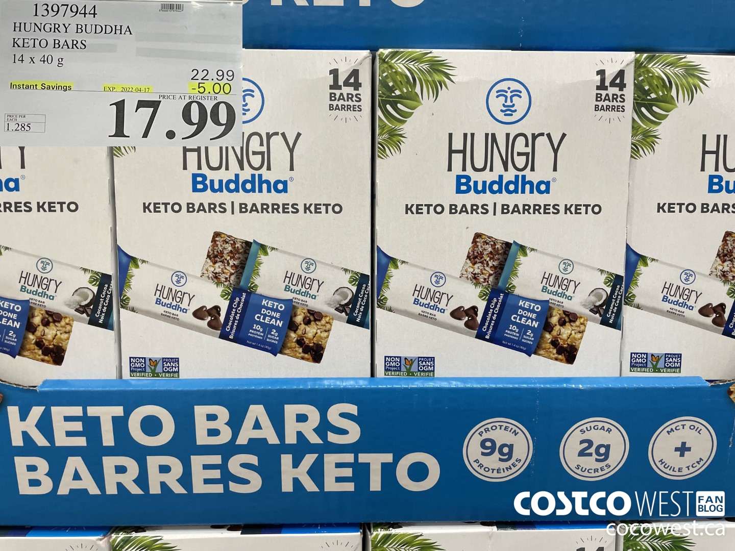 1397944 HUNGRY BUDDHA KETO BARS 14 x 40g ($5.00 INSTANT SAVINGS EXPIRES ON 2022-04-17) $17.99