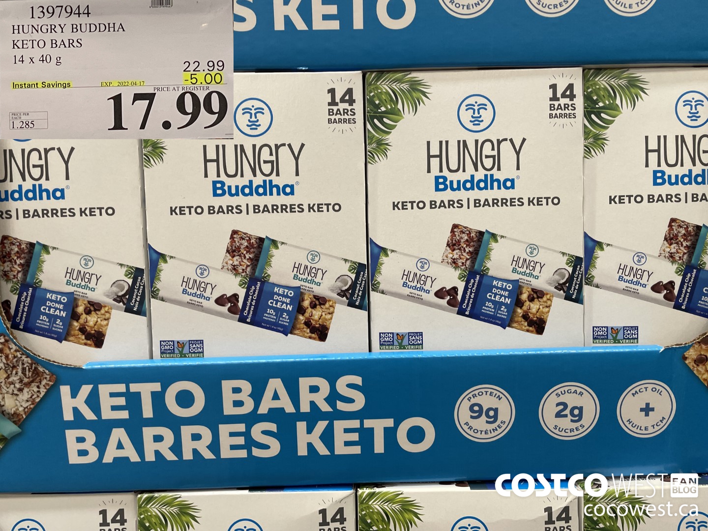 1397944 HUNGRY BUDDHA KETO BARS 14 x 40g ($5.00 INSTANT SAVINGS EXPIRES ON 2022-04-17) $17.99