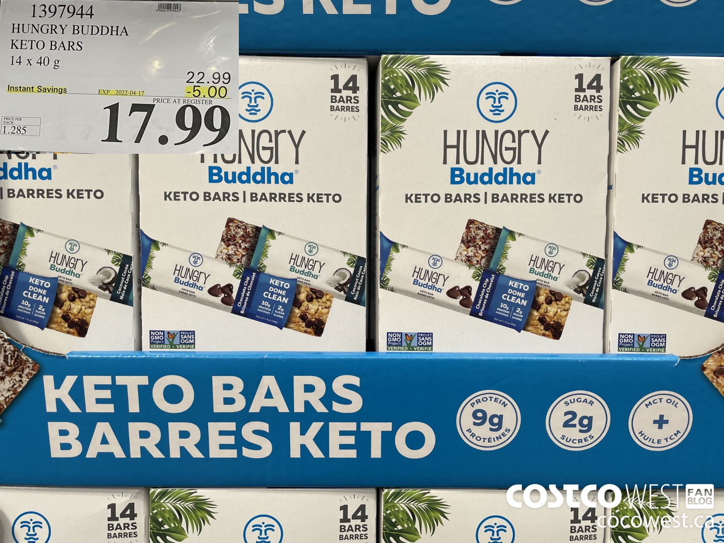 1397944 HUNGRY BUDDHA KETO BARS 14 x 40g ($5.00 INSTANT SAVINGS EXPIRES ON 2022-04-17) $17.99