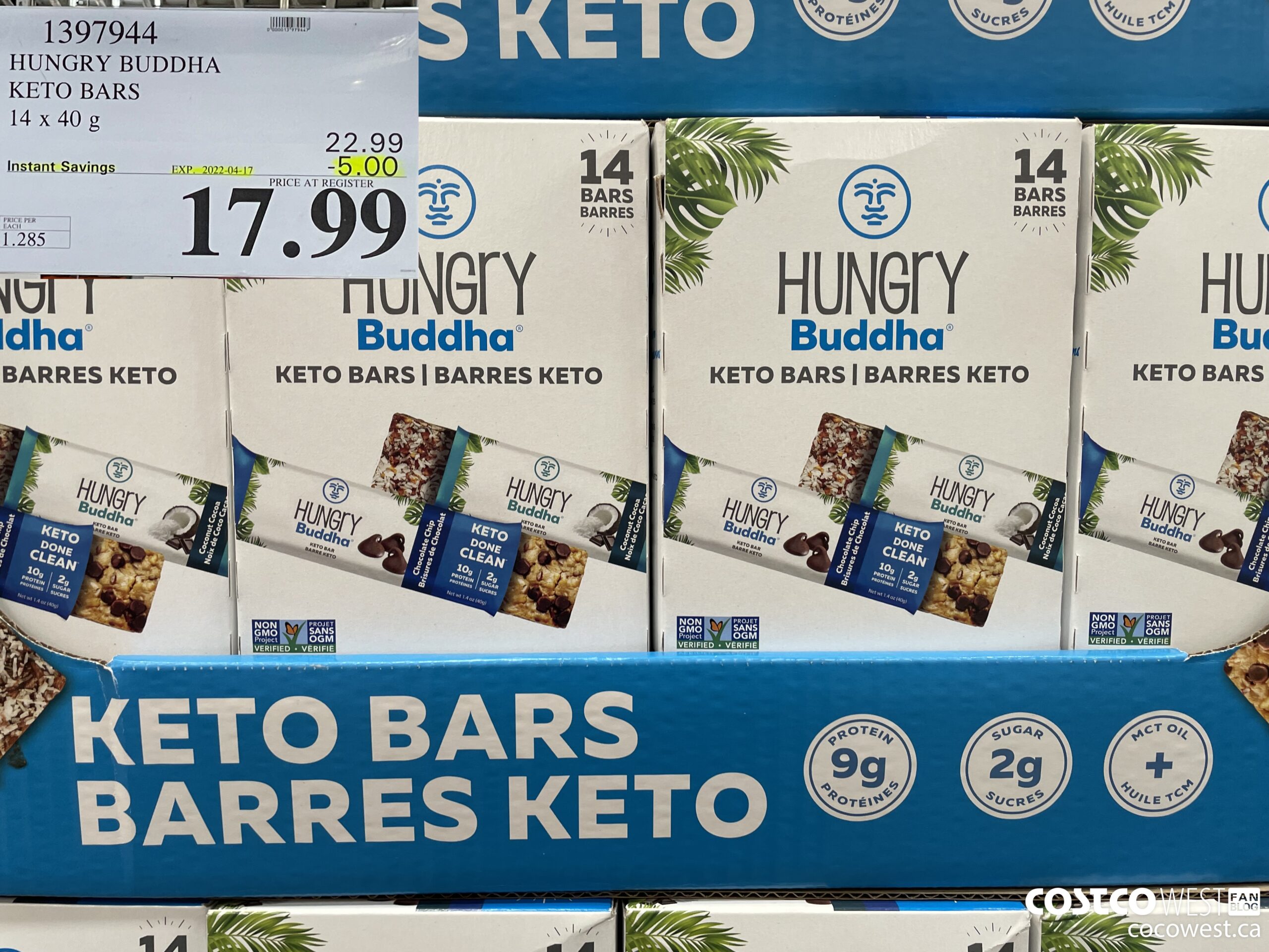 1397944 HUNGRY BUDDHA KETO BARS 14 x 40g ($5.00 INSTANT SAVINGS EXPIRES ON 2022-04-17) $17.99