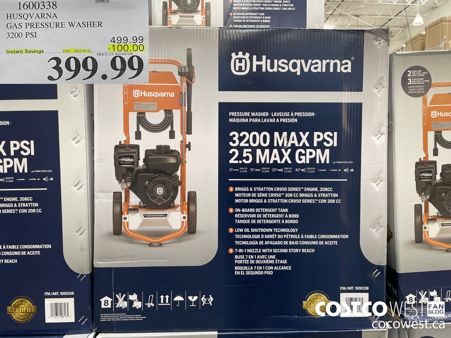 1600338 HUSQVARNA GAS PRESSURE WASHER 3200 PSI ($100.00 INSTANT SAVINGS EXPIRES ON 2022-05-01) $399.99