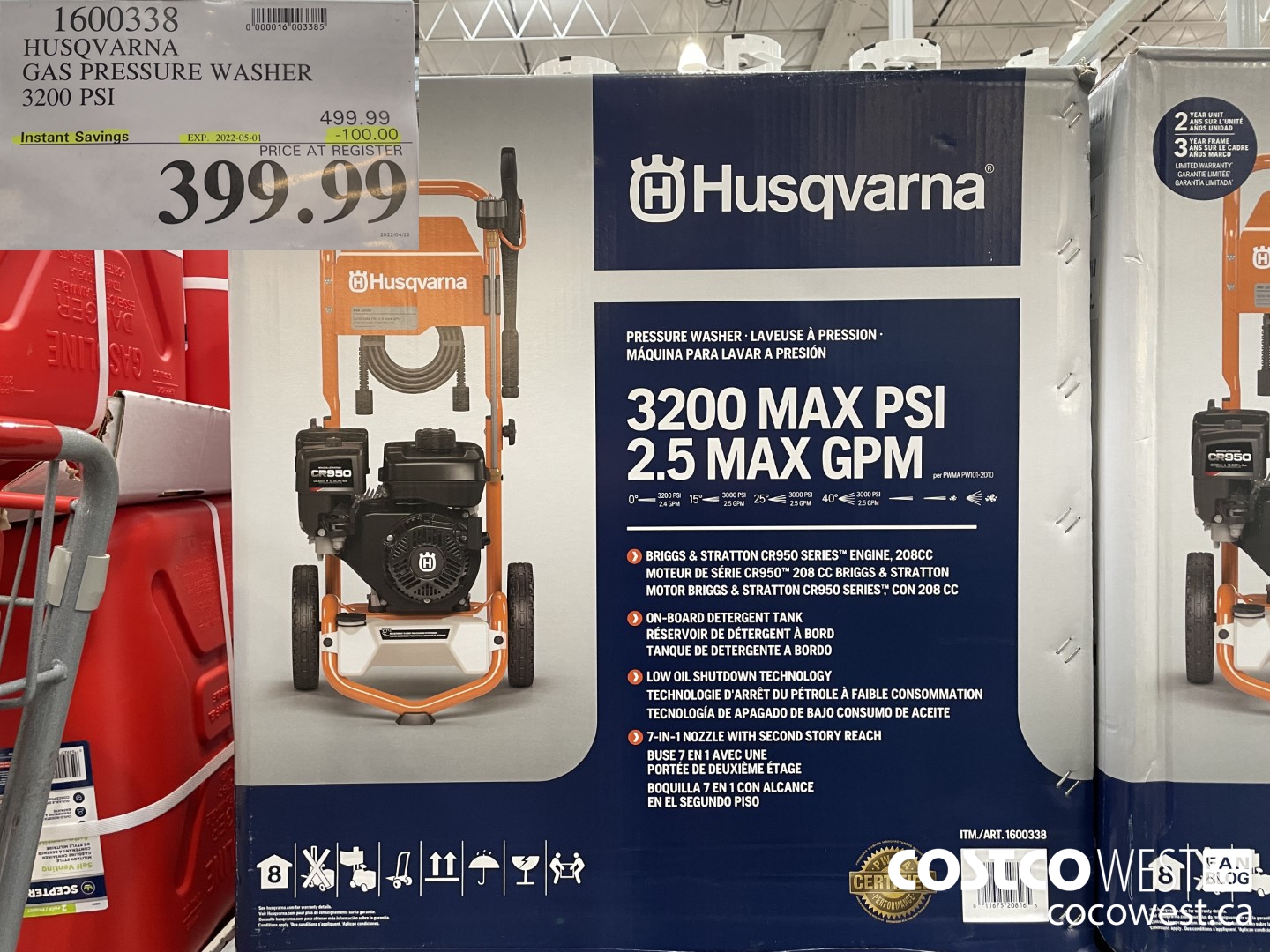 1600338 HUSQVARNA GAS PRESSURE WASHER 3200 PSI ($100.00 INSTANT SAVINGS EXPIRES ON 2022-05-01) $399.99