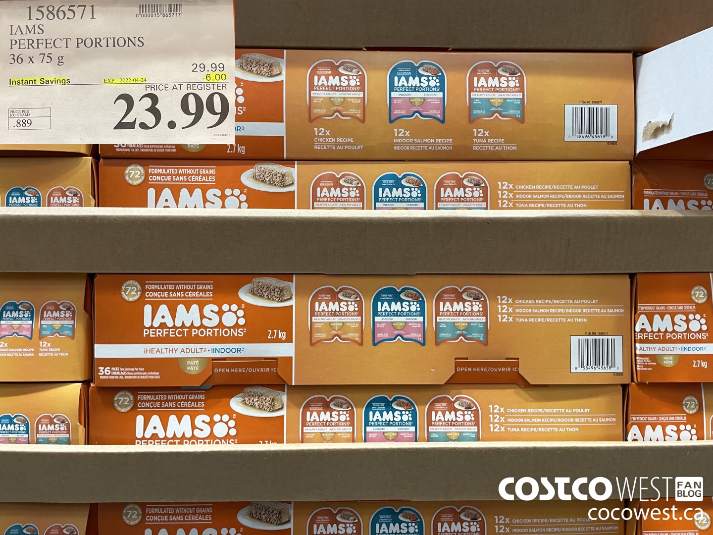 1586571 IAMS PERFECT PORTIONS 36 x 75 g  ($6.00 INSTANT SAVINGS EXPIRES ON 2022-04-24) $23.99