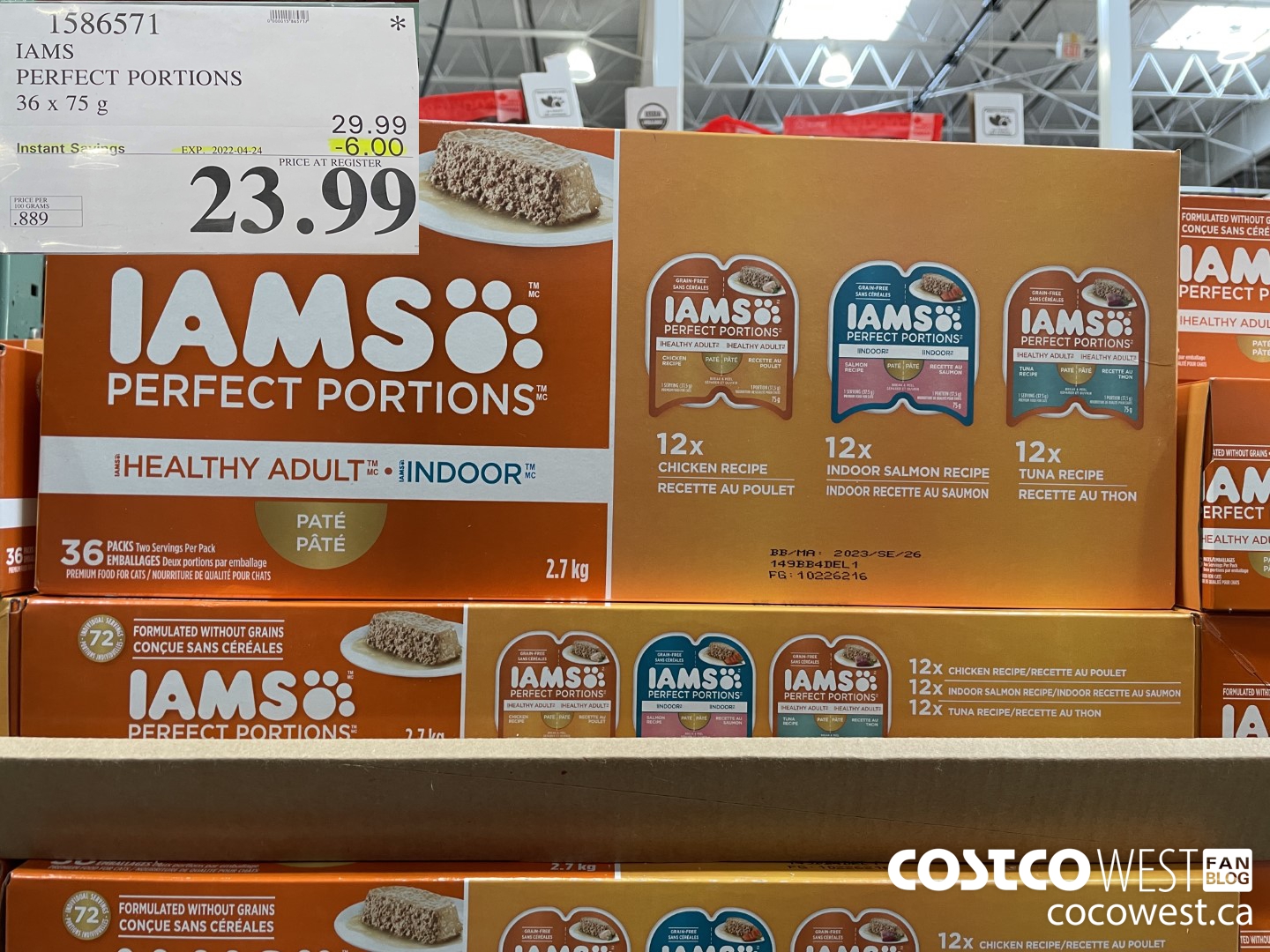 1586571 IAMS PERFECT PORTIONS 36 x 75 g  ($6.00 INSTANT SAVINGS EXPIRES ON 2022-04-24) $23.99