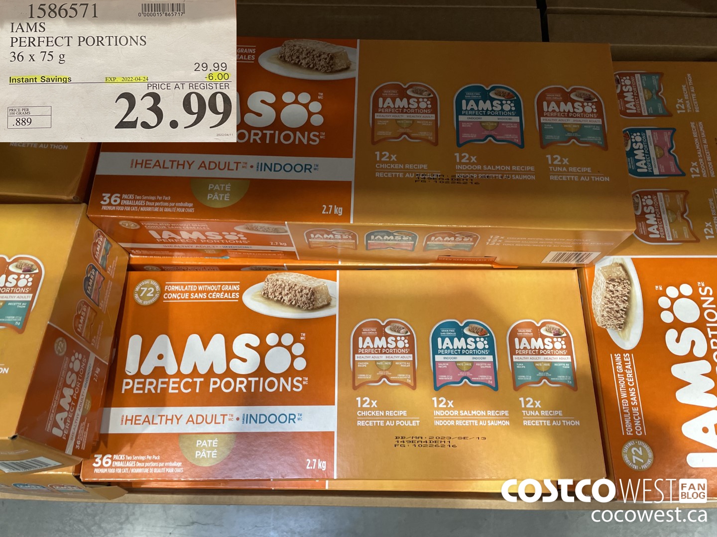 1586571 IAMS PERFECT PORTIONS 36 x 75 g  ($6.00 INSTANT SAVINGS EXPIRES ON 2022-04-24) $23.99