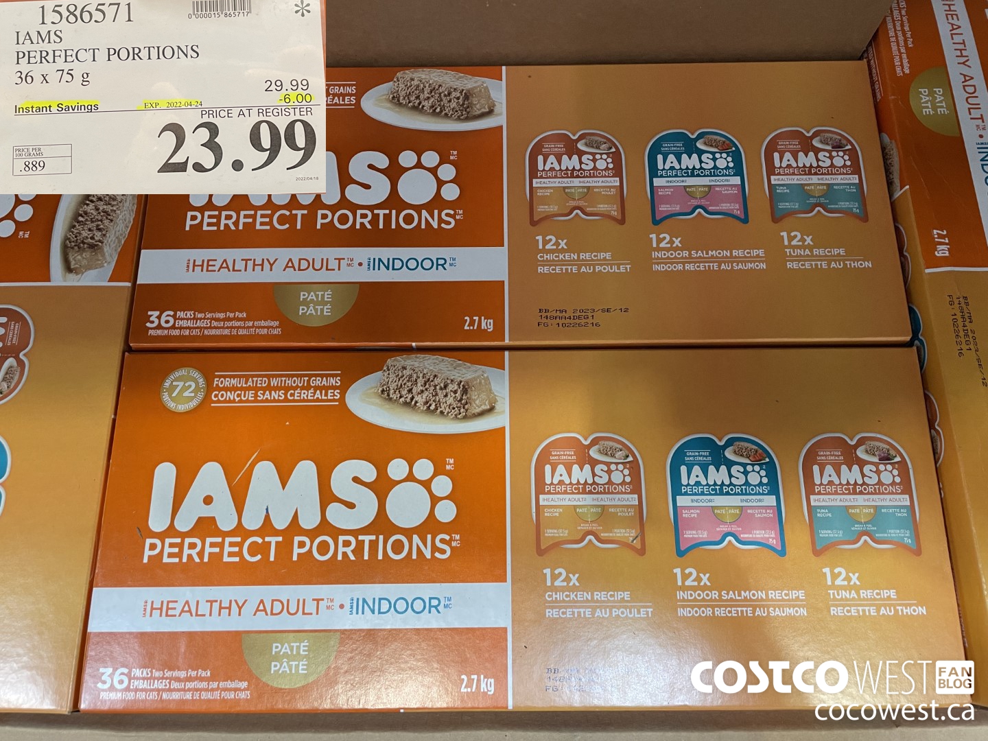 1586571 IAMS PERFECT PORTIONS 36 x 75 g  ($6.00 INSTANT SAVINGS EXPIRES ON 2022-04-24) $23.99