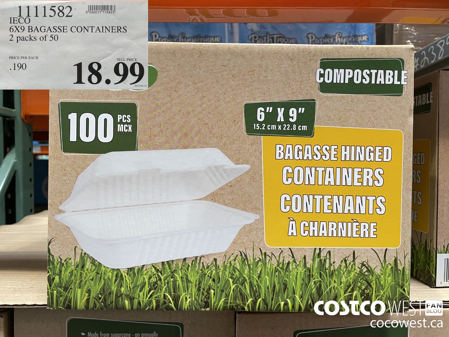 1111582 IECO 6X9 BAGASSE CONTAINERS 2 packs of 50 $18.99
