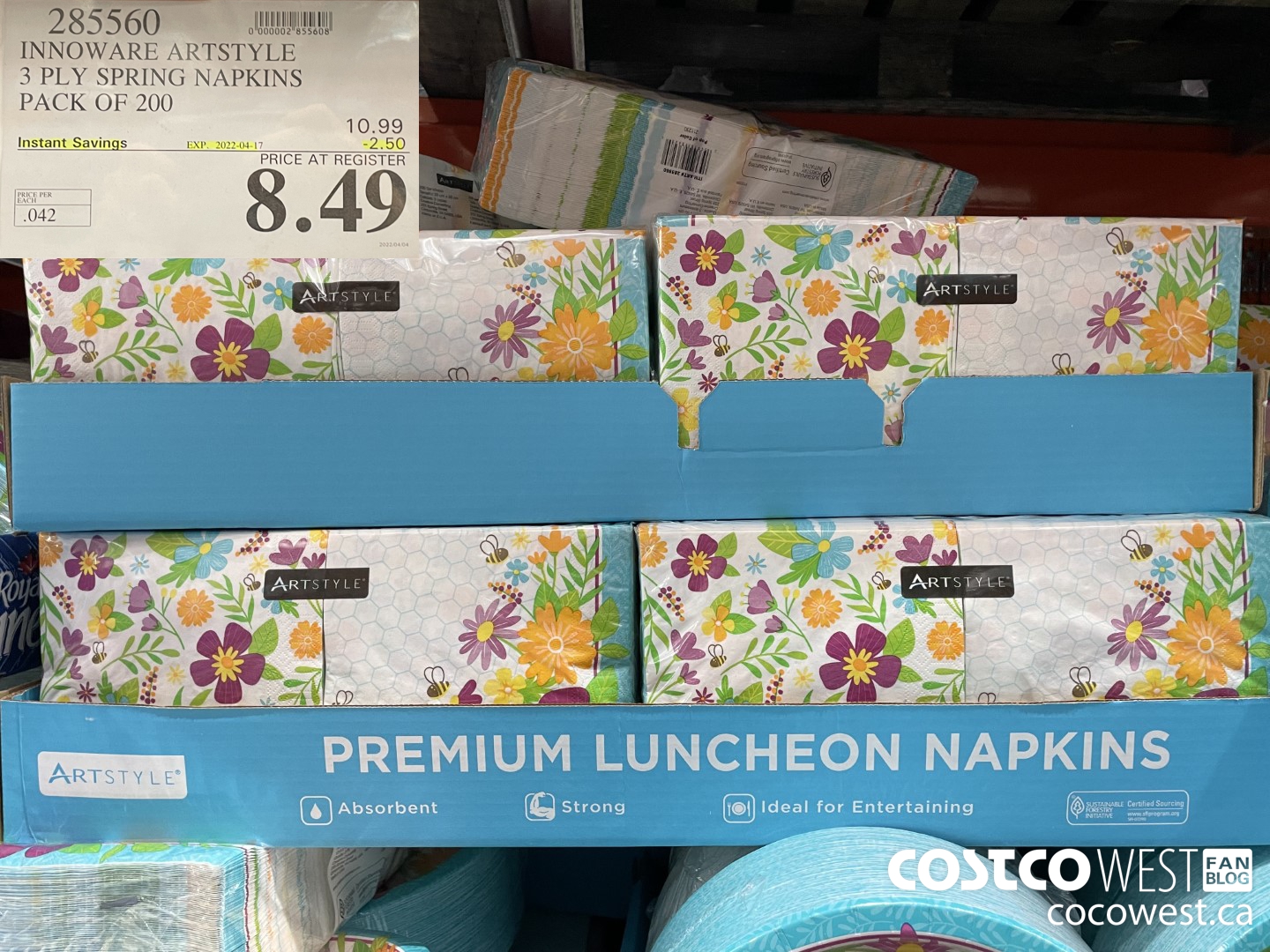 285560 INNOWARE ARTSTYLE 3 PLY SPRING NAPKINS PACK OF 200 ($2.50 INSTANT SAVINGS EXPIRES ON 2022-04-17) $8.49