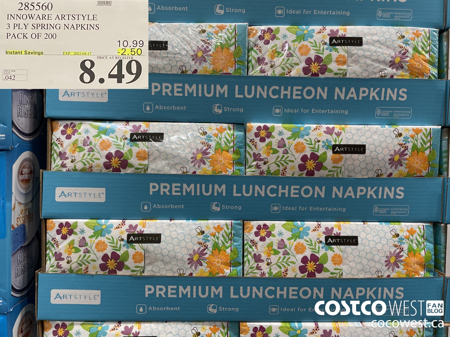 285560 INNOWARE ARTSTYLE 3 PLY SPRING NAPKINS PACK OF 200 ($2.50 INSTANT SAVINGS EXPIRES ON 2022-04-17) $8.49